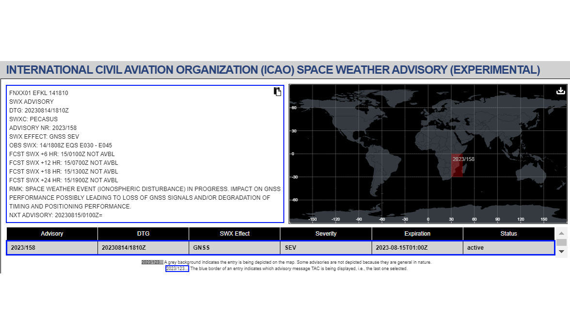 ICAO Space Weather Advisories Experimental